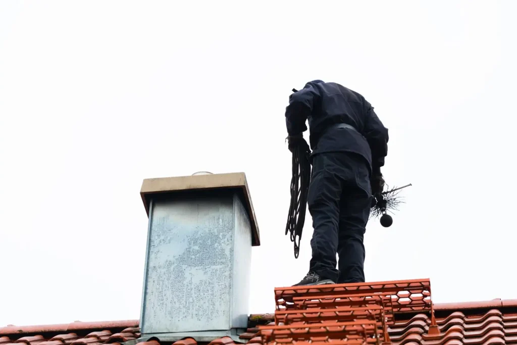 Ramoneur sur le toit de la maison de travail